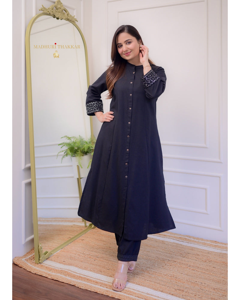 Black A Line Cotton Kurta Set