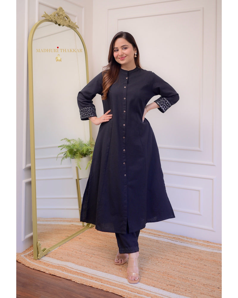 Black A Line Cotton Kurta Set