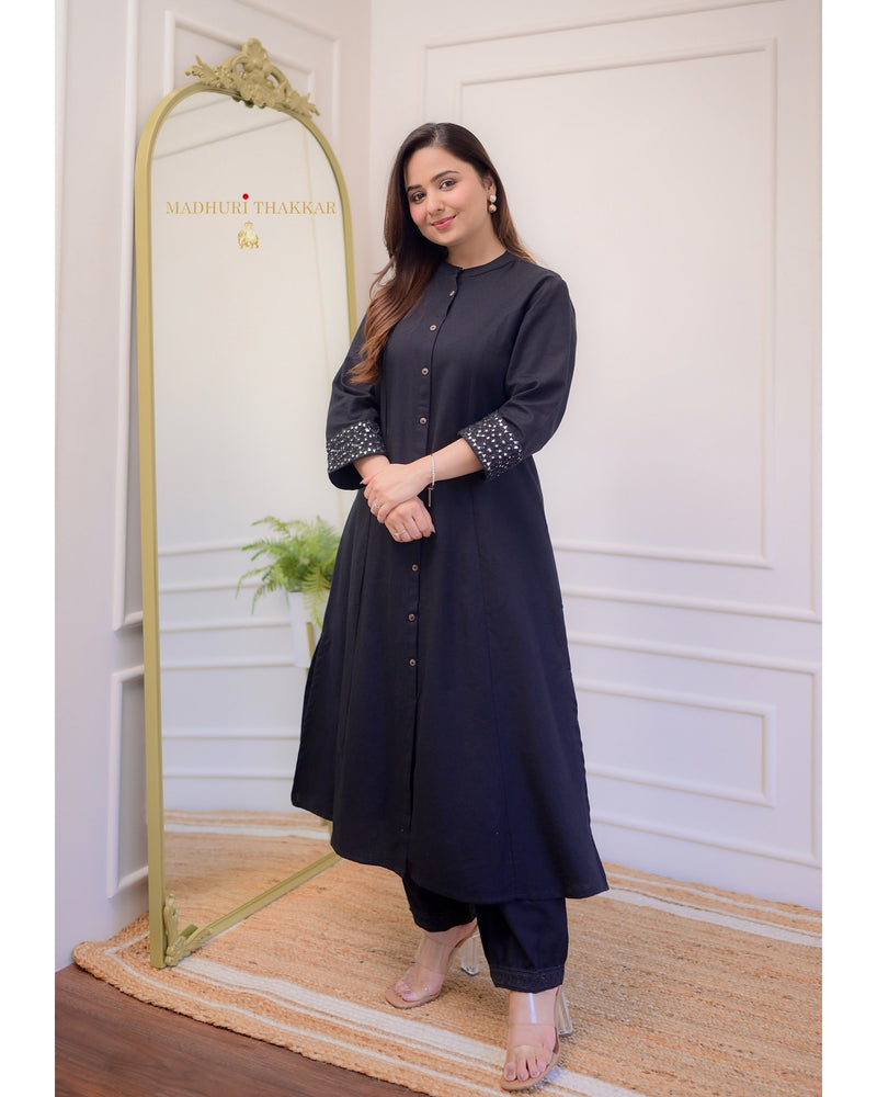 Black A Line Cotton Kurta Set