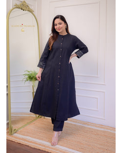 Black A Line Cotton Kurta Set