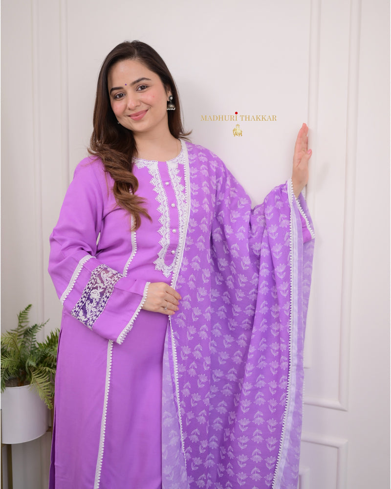 Lavender Lace Pakistani Cotton Suit