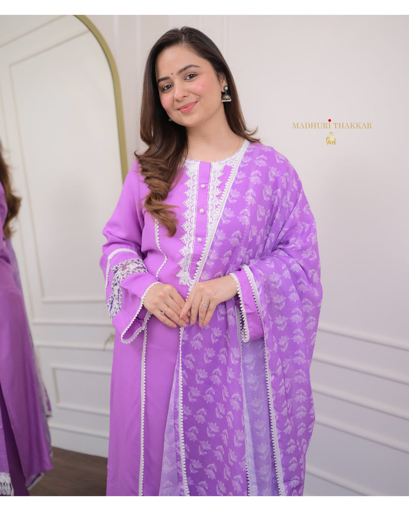 Lavender Lace Pakistani Cotton Suit