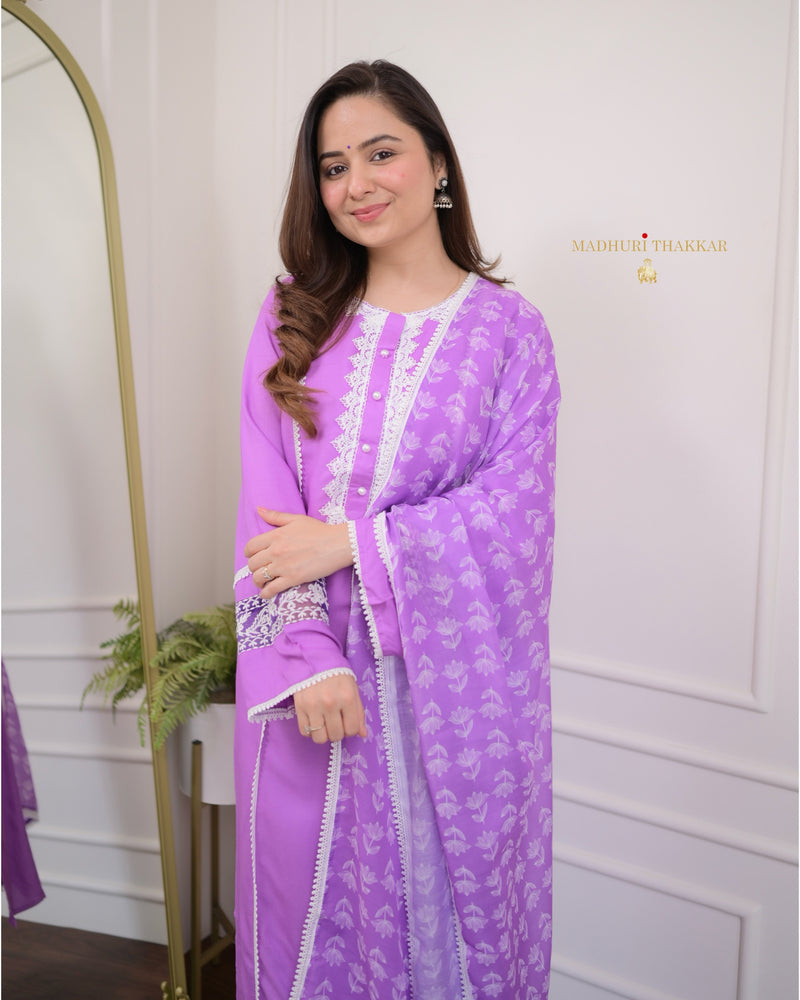 Lavender Lace Pakistani Cotton Suit