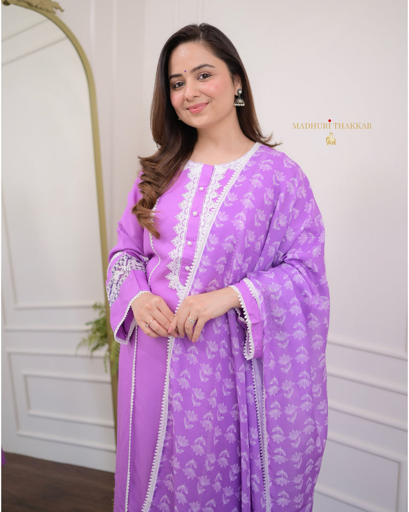 Lavender Lace Pakistani Cotton Suit