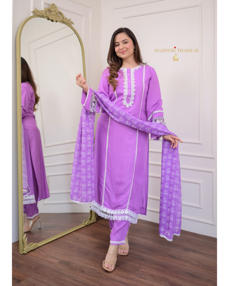 Lavender Lace Pakistani Cotton Suit