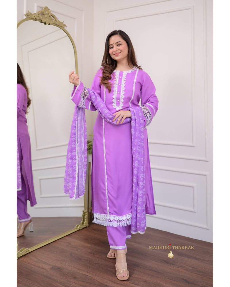 Lavender Lace Pakistani Cotton Suit