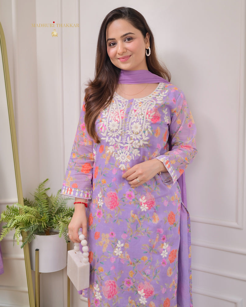 Lavender Chikankari Mul Cotton Suit