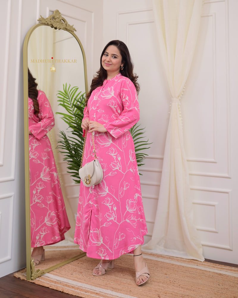 Baby Pink Floral Russian Cotton Dress