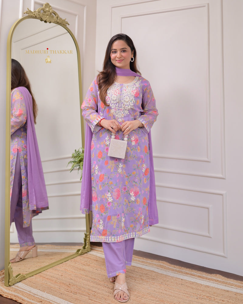 Lavender Chikankari Mul Cotton Suit