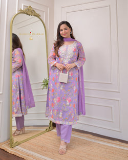 Lavender Chikankari Mul Cotton Suit