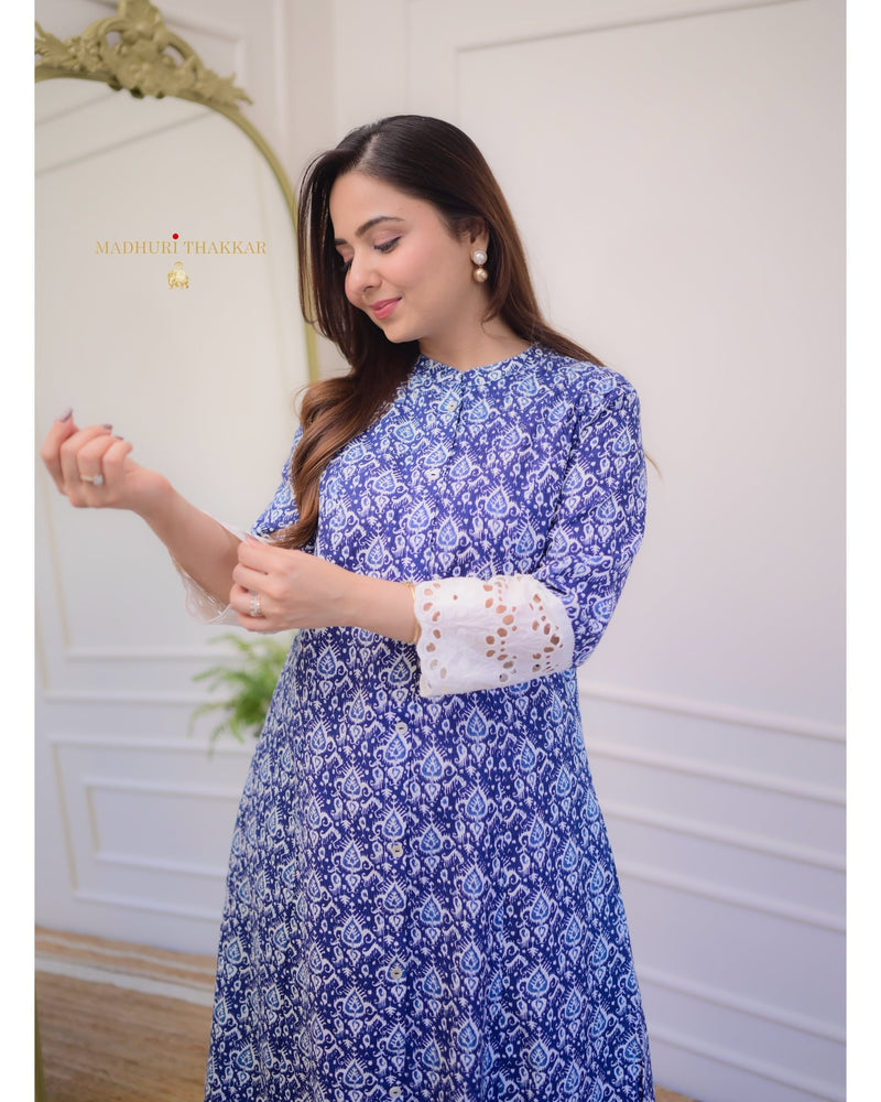 Blue Baroque Cotton A Line Kurta