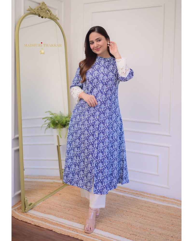 Blue Baroque Cotton A Line Kurta