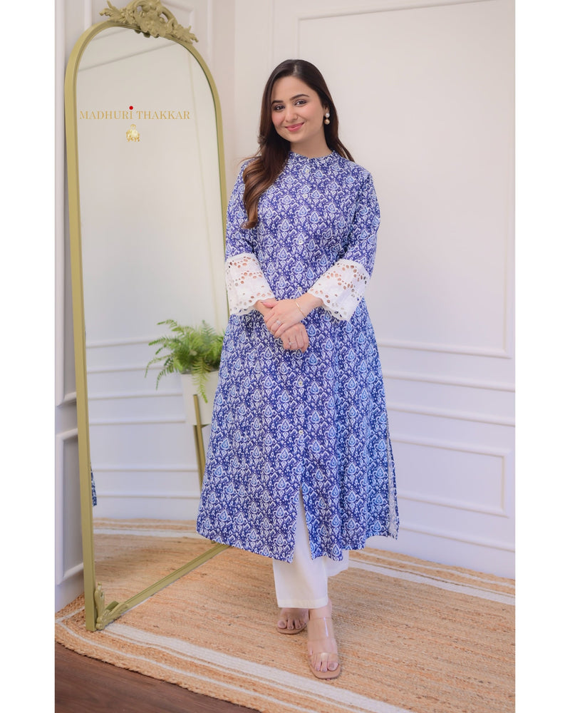 Blue Baroque Cotton A Line Kurta