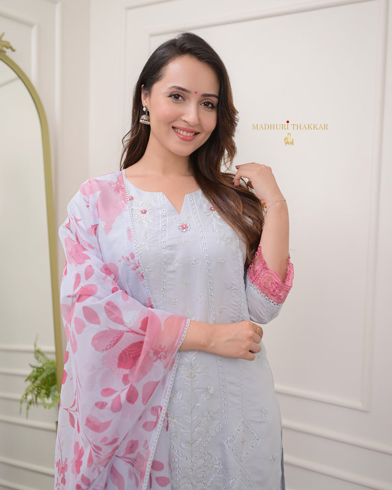 Powder Blue Pink Pakistani Cotton Silk Suit