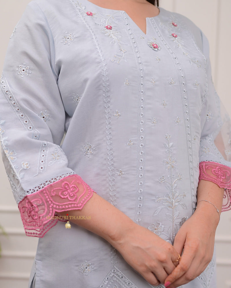 Powder Blue Pink Pakistani Cotton Silk Suit