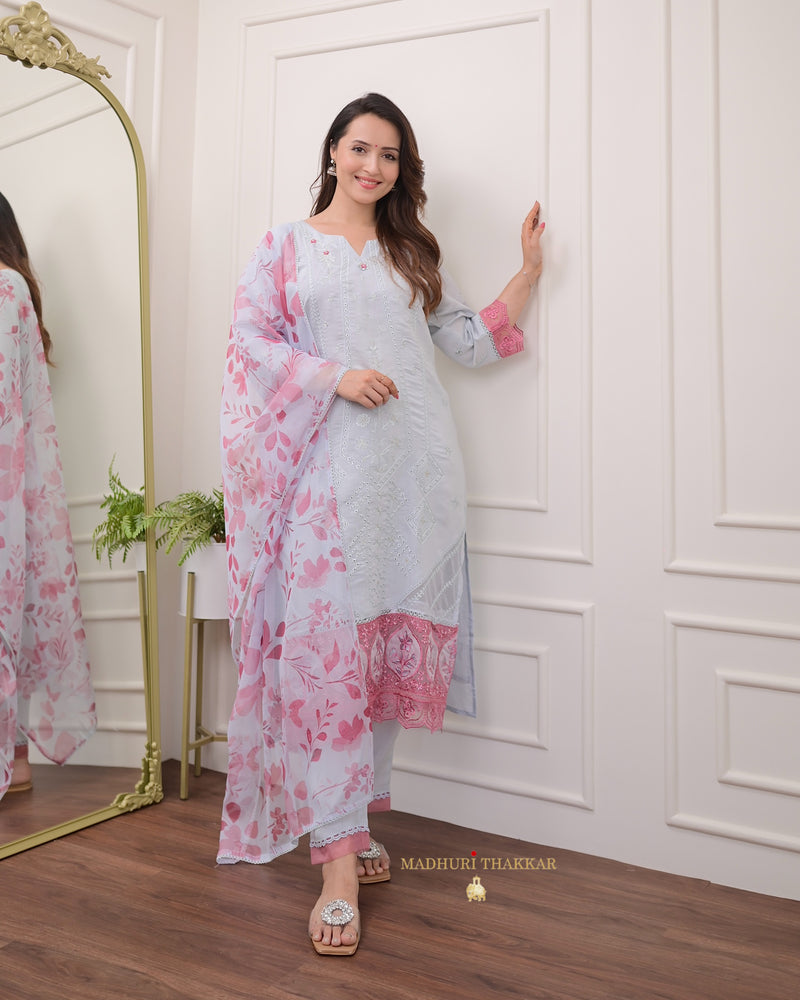 Powder Blue Pink Pakistani Cotton Silk Suit