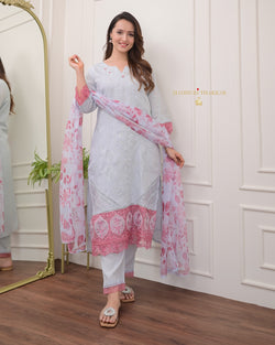 Powder Blue Pink Pakistani Cotton Silk Suit