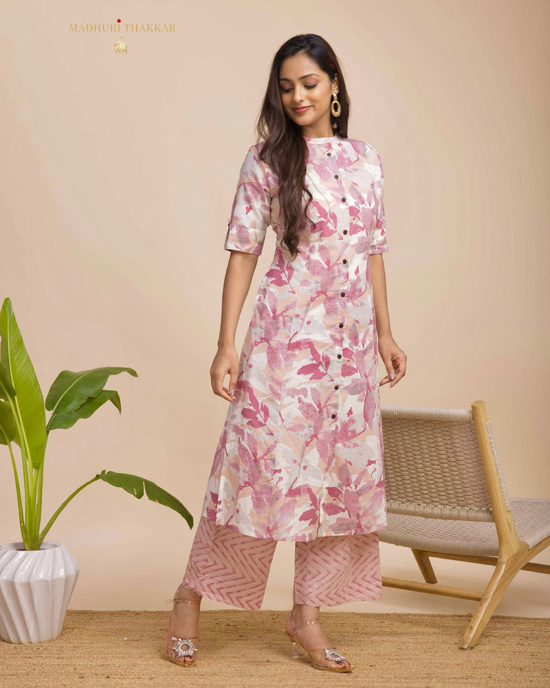 Mauve Ivory Abstract Cotton Kurta Set