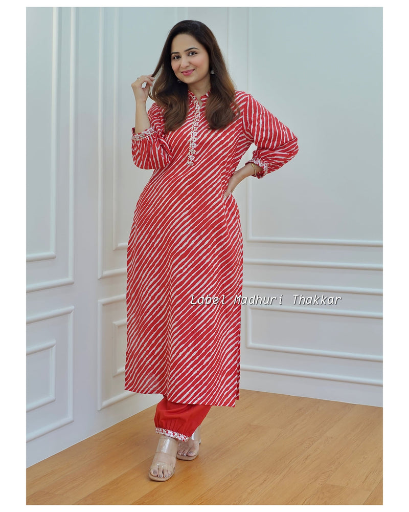 Red Leheriya Kurta Set