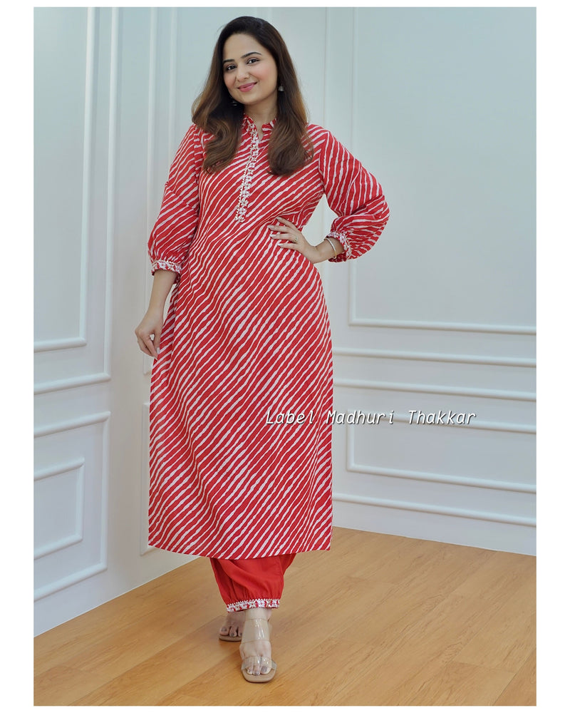 Red Leheriya Kurta Set