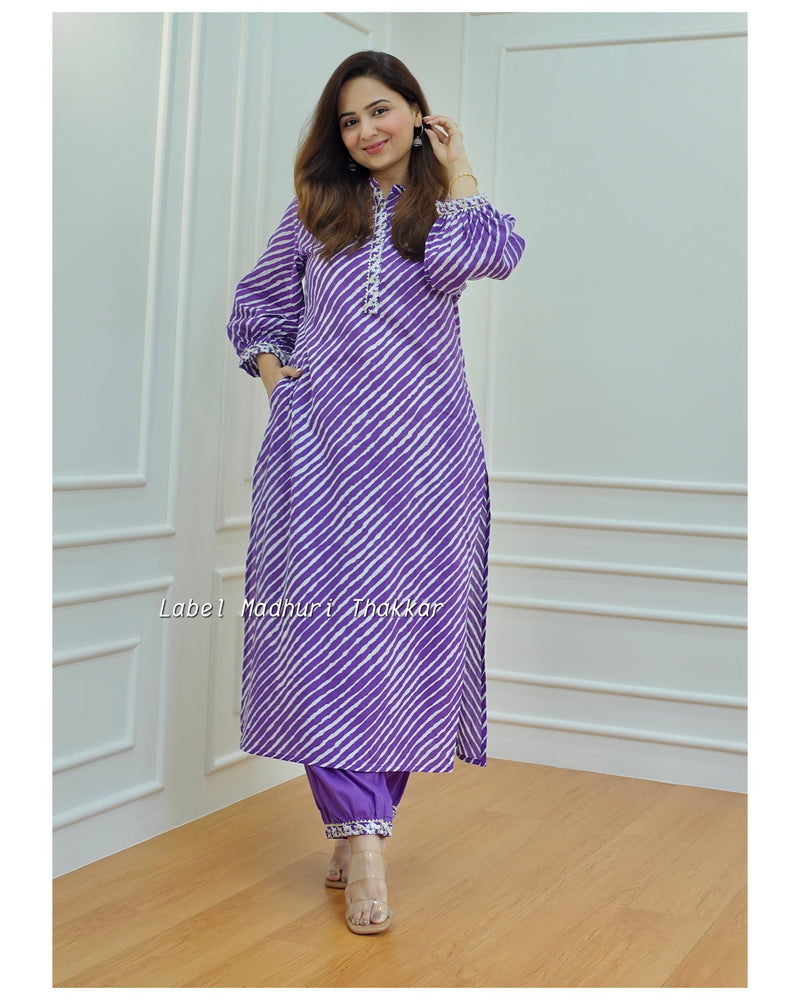 Purple Leheriya Kurta Set