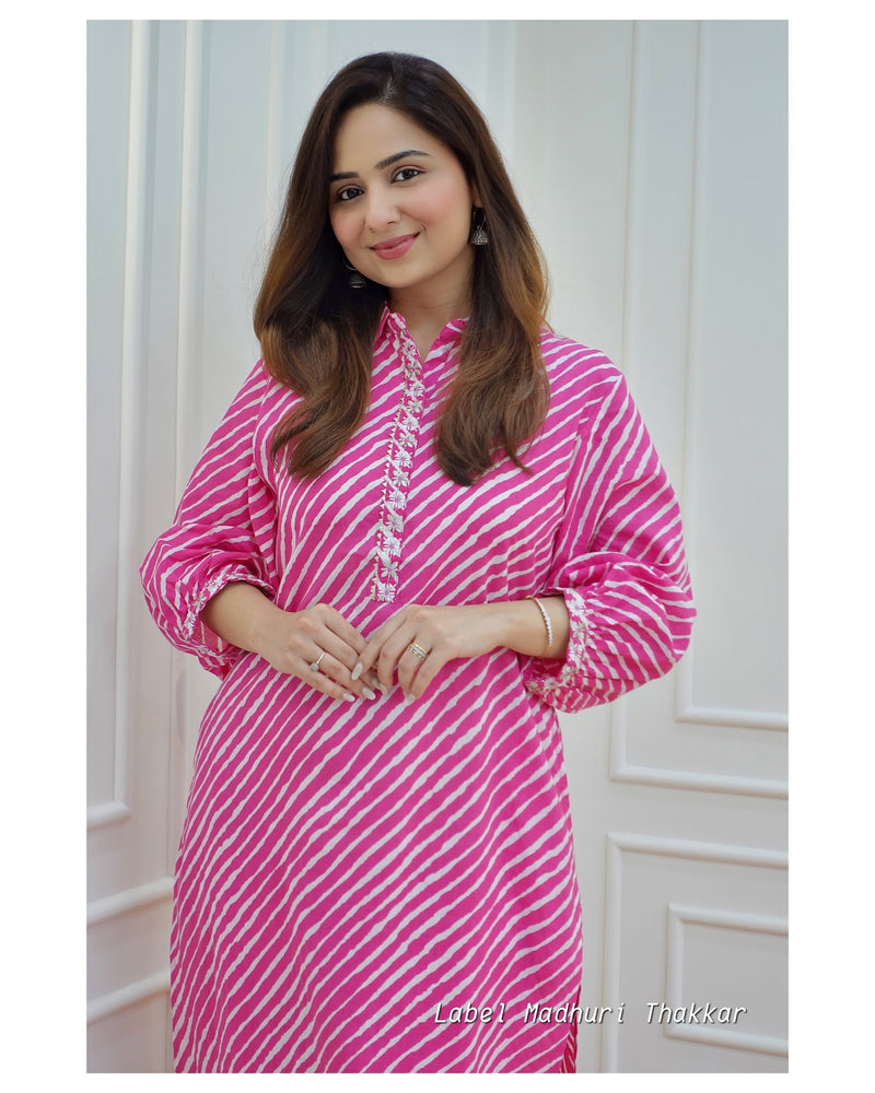 Pink Leheriya Kurta Set