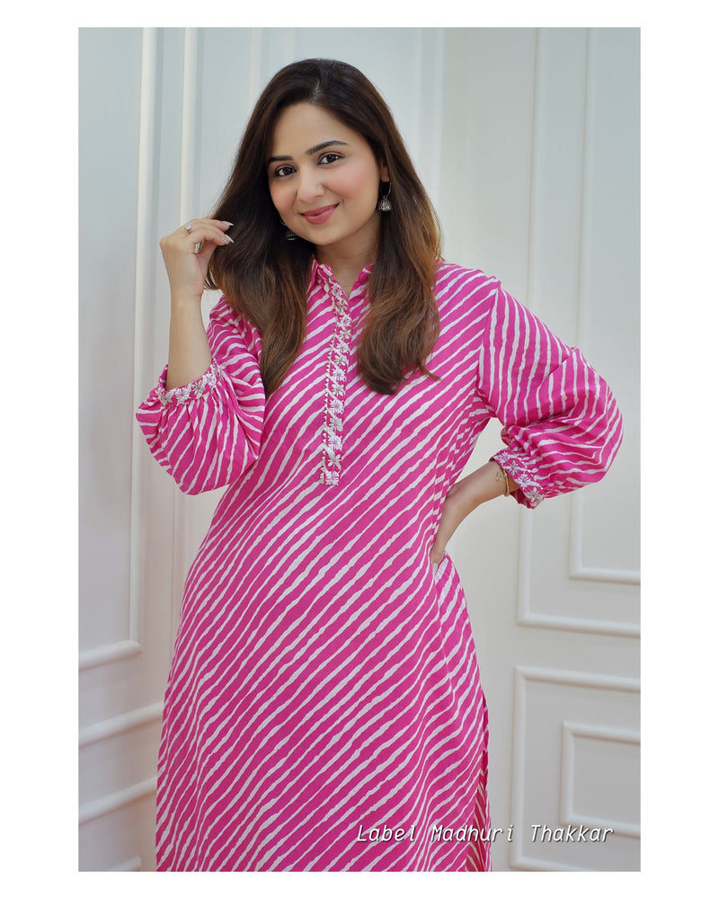 Pink Leheriya Kurta Set