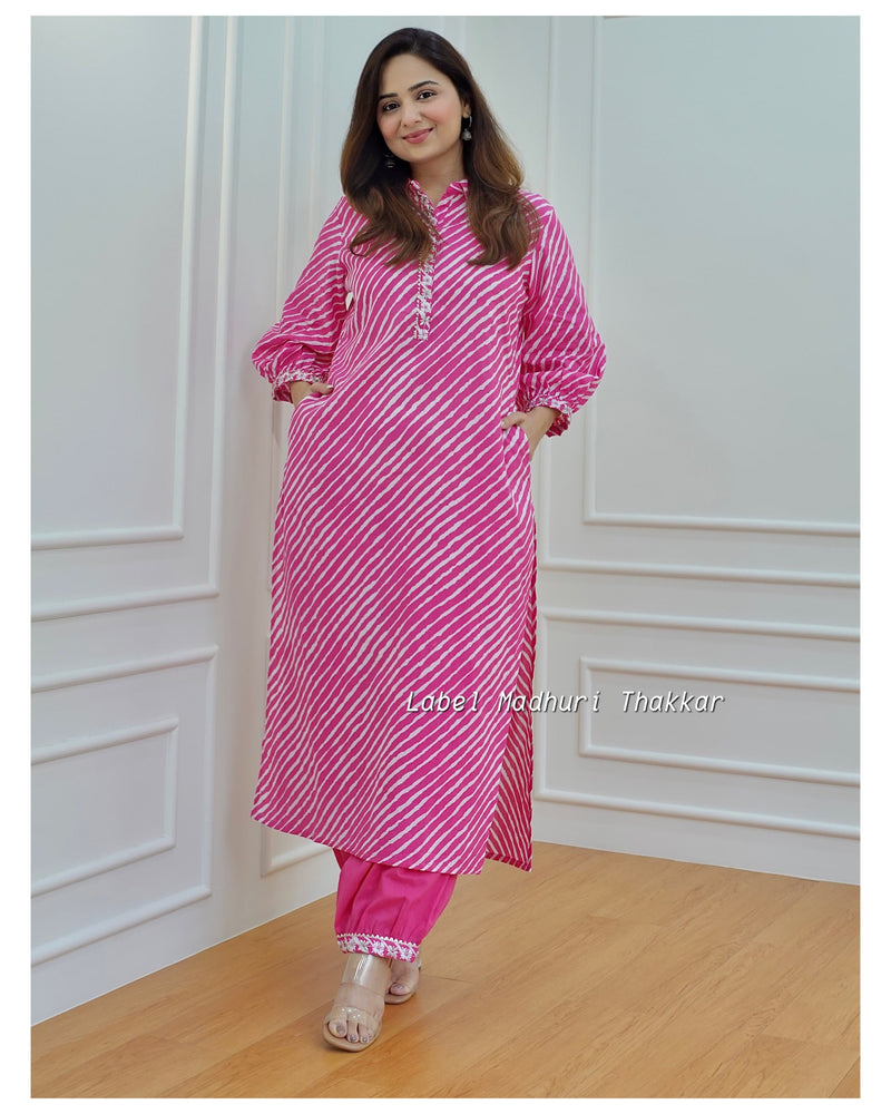 Pink Leheriya Kurta Set