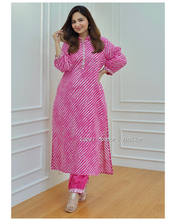 Pink Leheriya Kurta Set