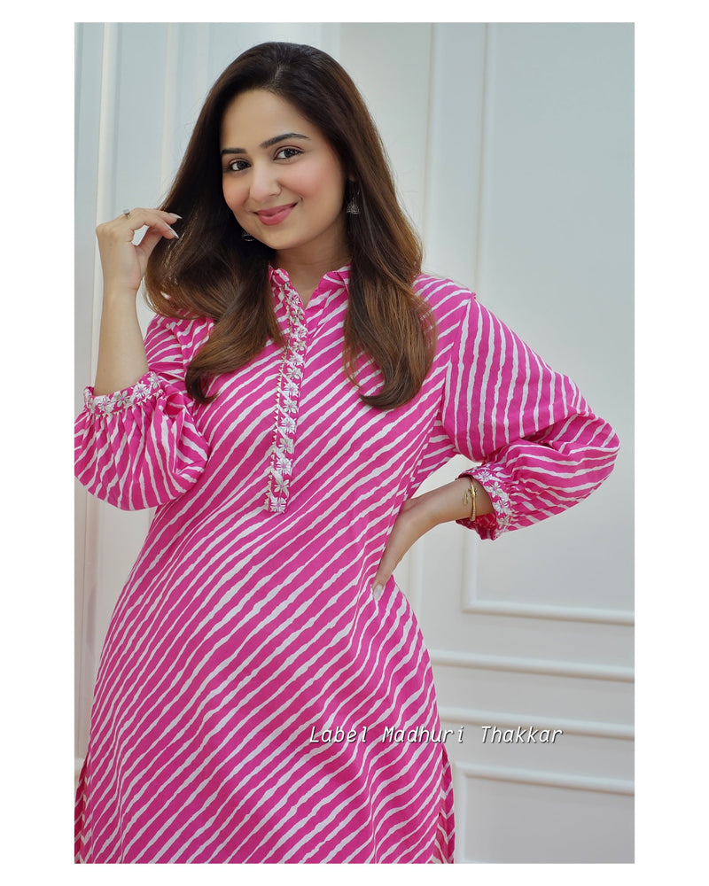 Pink Leheriya Kurta Set