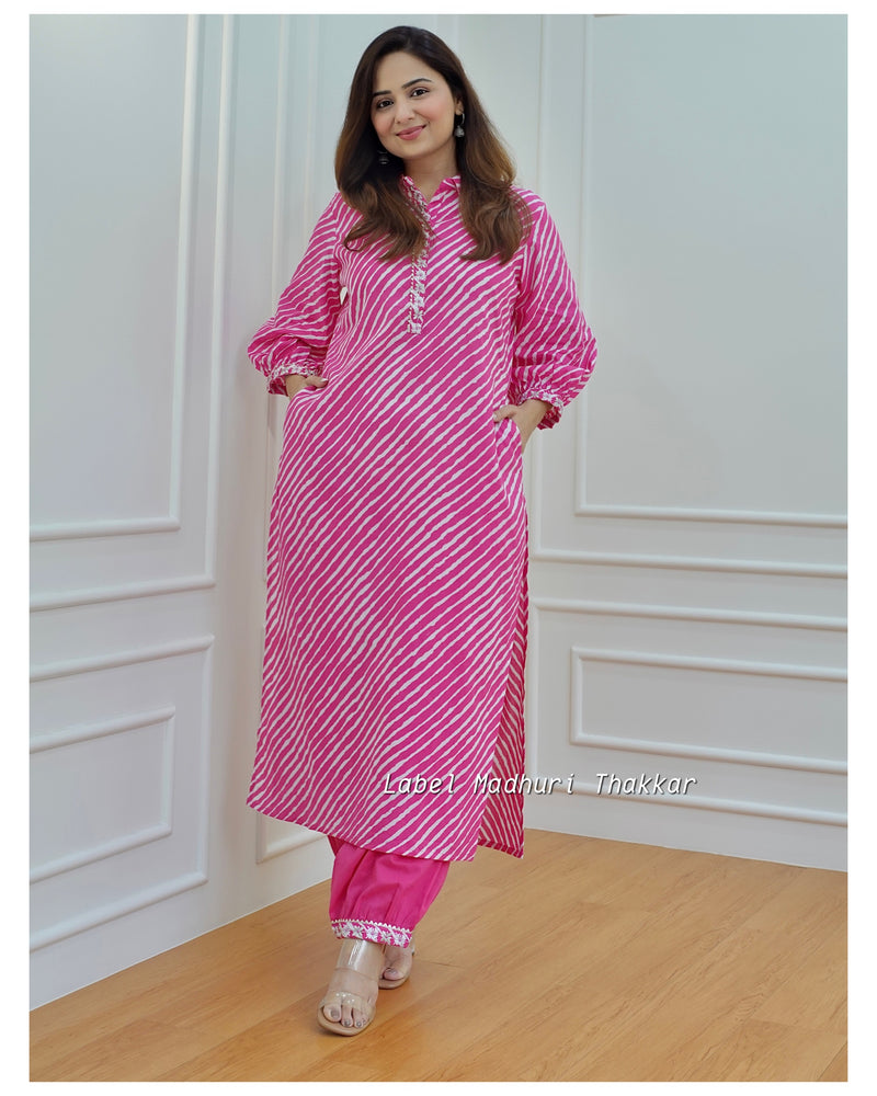 Pink Leheriya Kurta Set