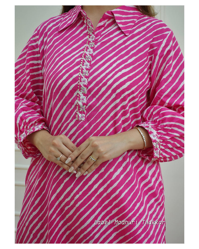 Pink Leheriya Kurta Set