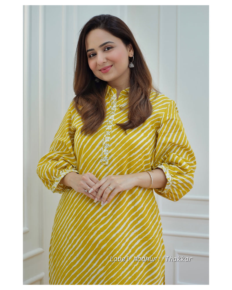 Yellow Leheriya Kurta Set