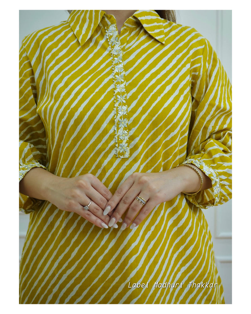 Yellow Leheriya Kurta Set