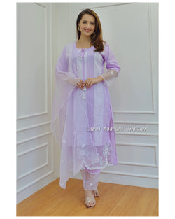 Lilac Organza Embroidered Suit
