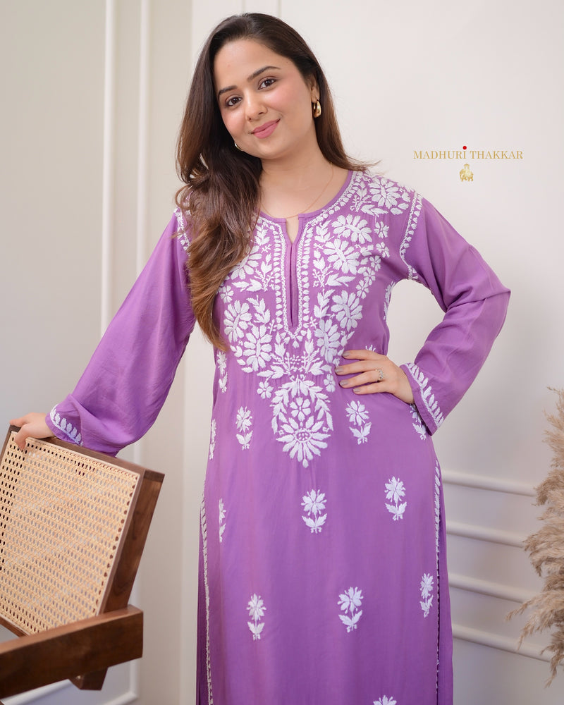 Purple Chikankari Soft Cotton Kurta