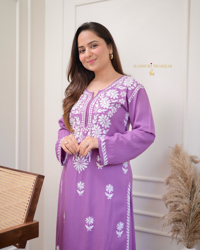 Purple Chikankari Soft Cotton Kurta