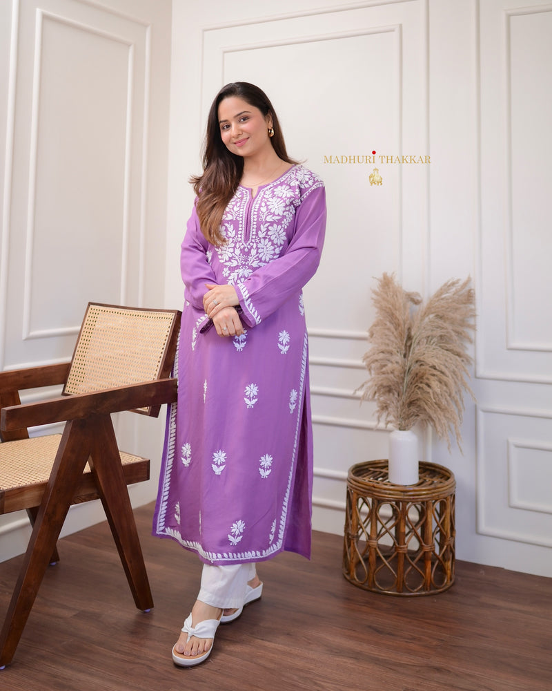 Purple Chikankari Soft Cotton Kurta