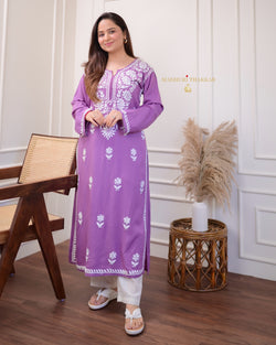 Purple Chikankari Soft Cotton Kurta