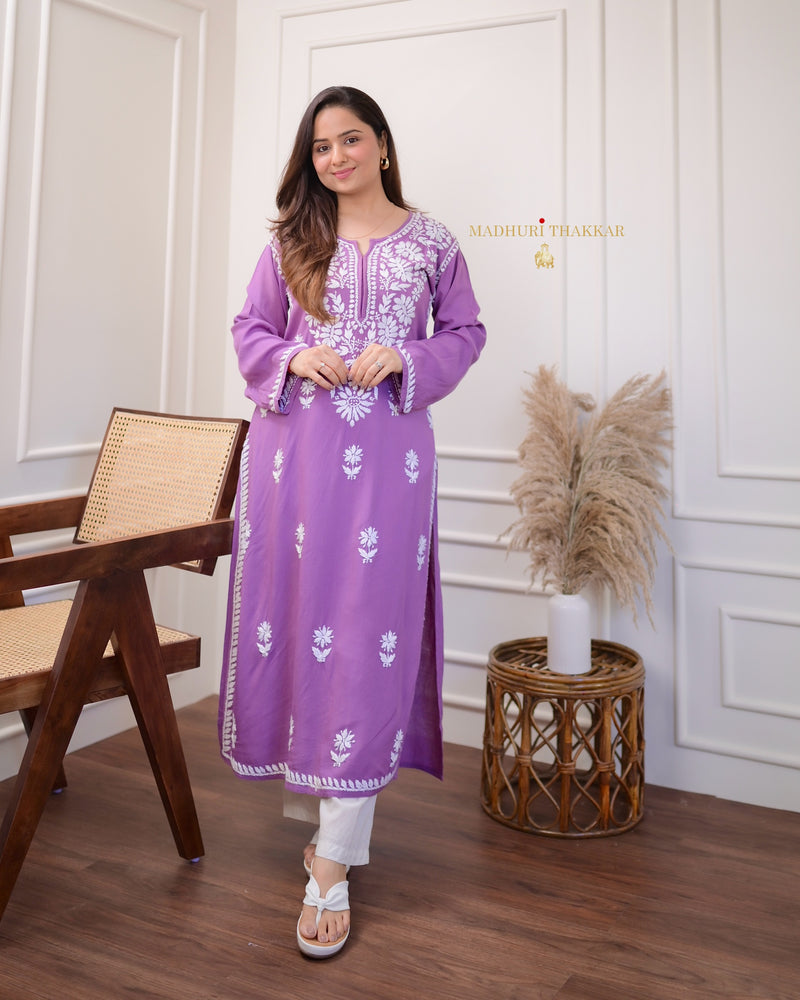 Purple Chikankari Soft Cotton Kurta