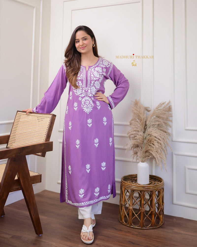 Purple Chikankari Soft Cotton Kurta