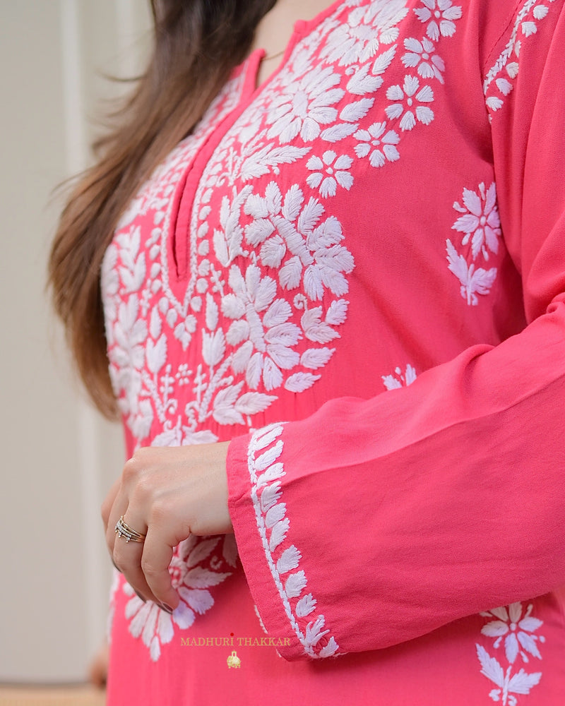 Pink Chikankari Soft Cotton Kurta