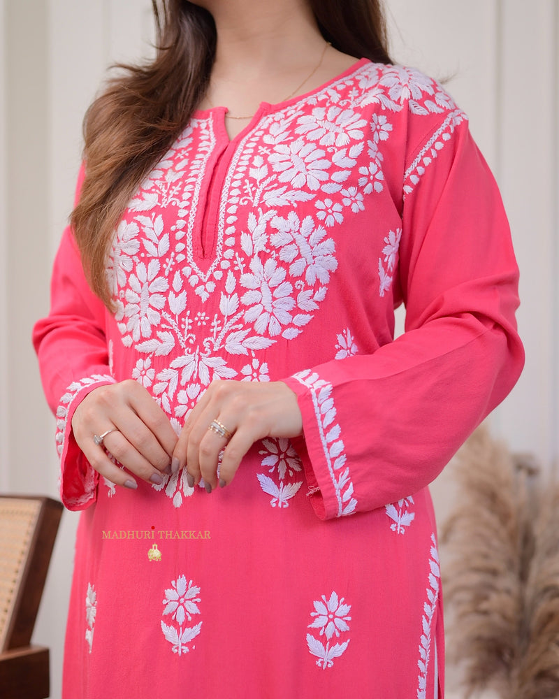 Pink Chikankari Soft Cotton Kurta