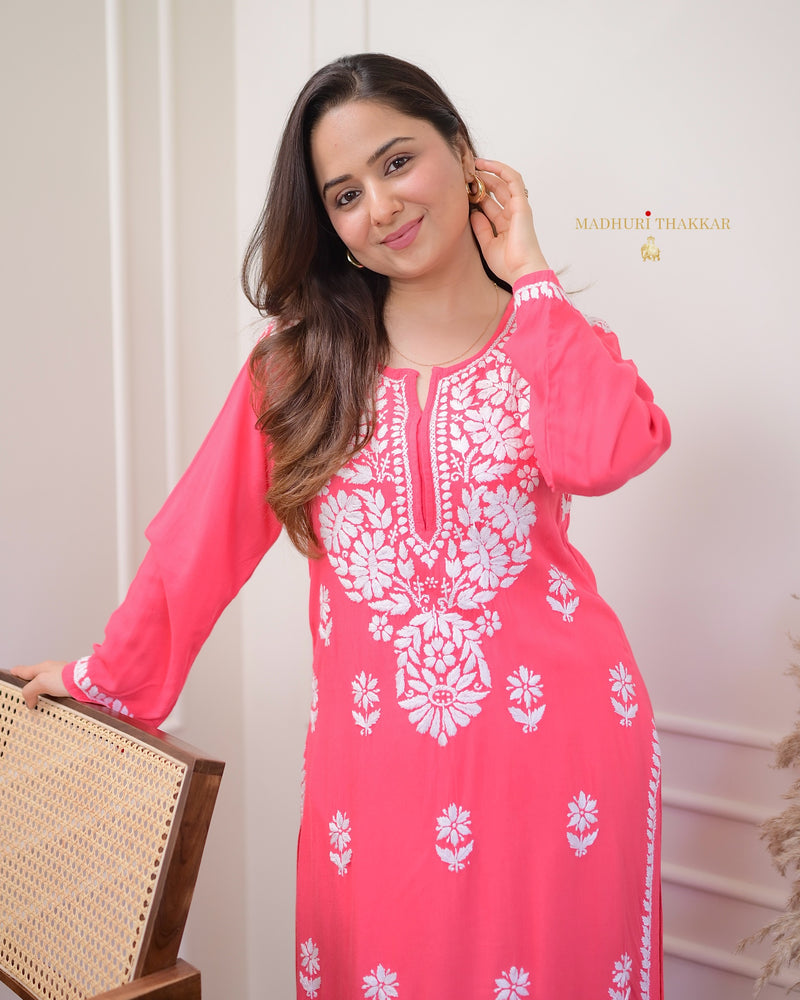 Pink Chikankari Soft Cotton Kurta