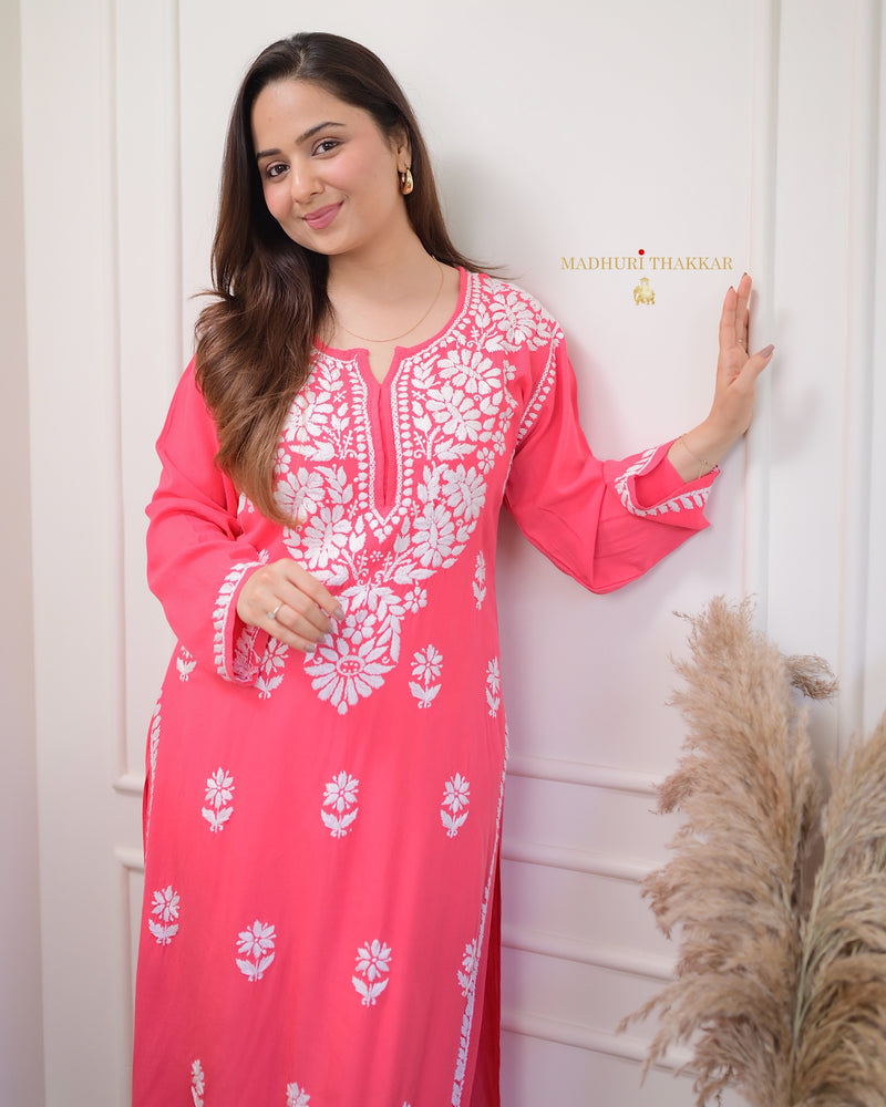 Pink Chikankari Soft Cotton Kurta