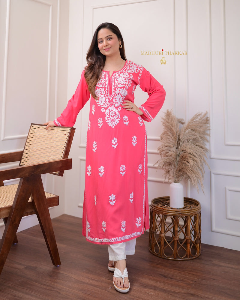 Pink Chikankari Soft Cotton Kurta