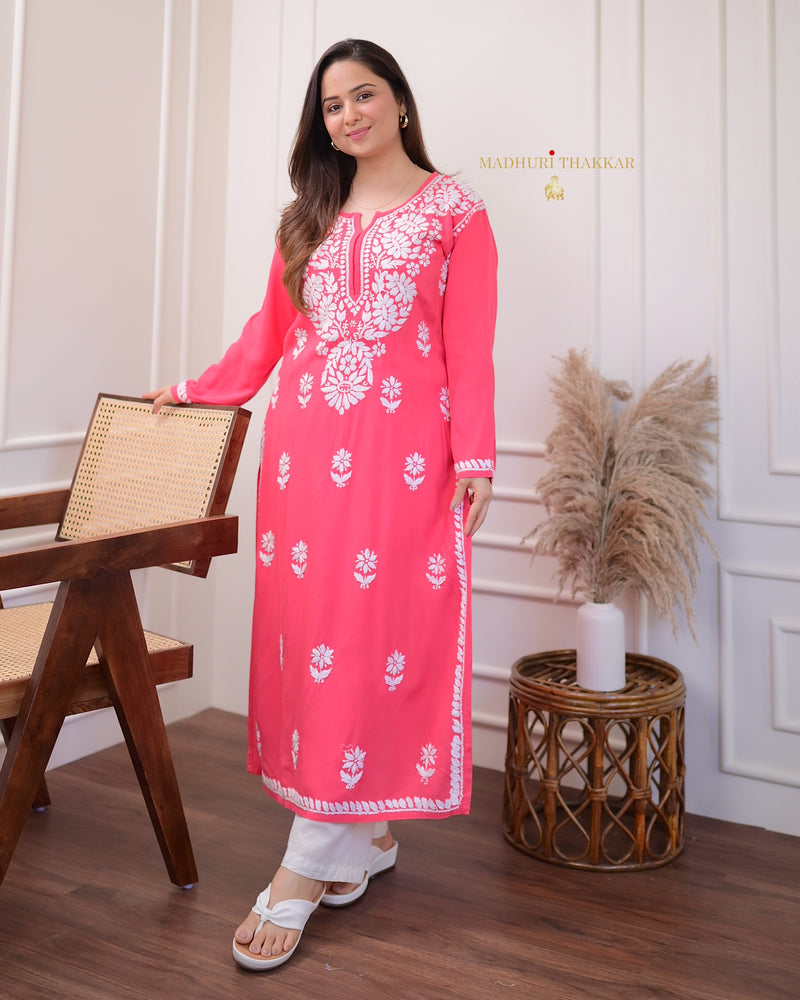 Pink Chikankari Soft Cotton Kurta