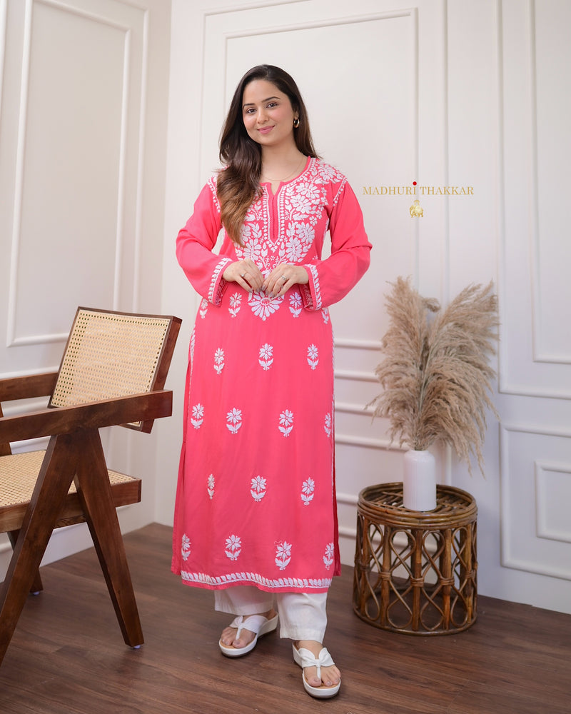 Pink Chikankari Soft Cotton Kurta