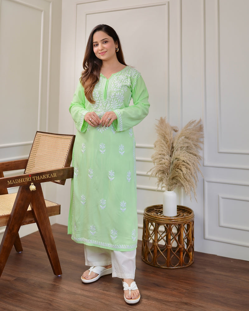 Green Chikankari Soft Cotton Kurta