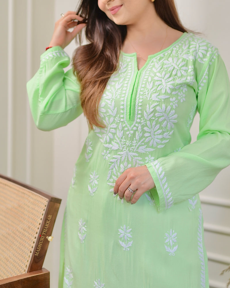 Green Chikankari Soft Cotton Kurta